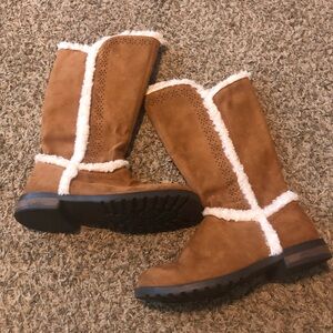 Tall Boots Brown Faux Suede and Fur